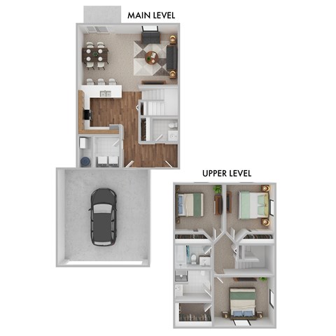 Floor plan for 3 beds, 2.5 baths, 1500 sqft
